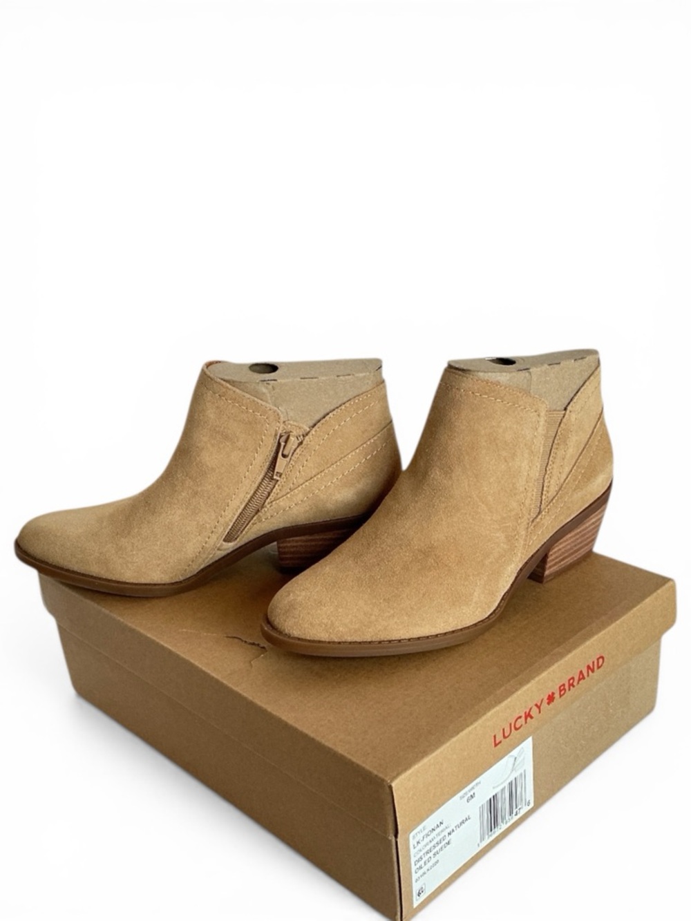 Lucky Brand Ankle Boots Tan Suede Fionan  Size 6M | New In Box